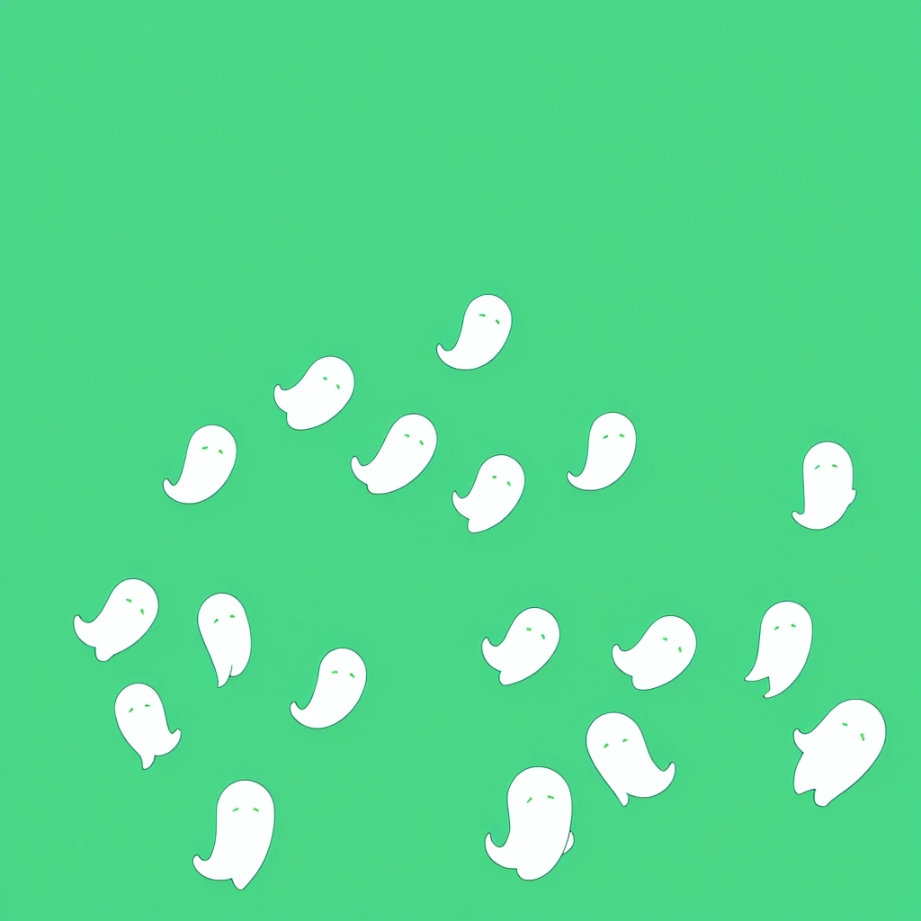 White little ghosts,simple bacground,green background