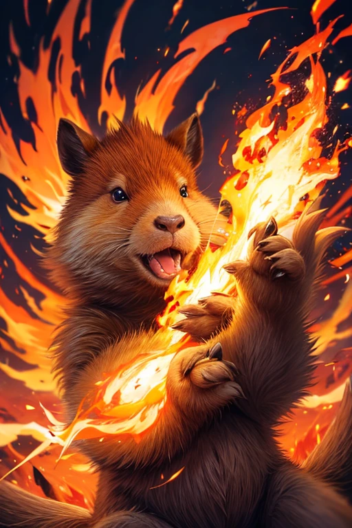 a capybara with fire powers