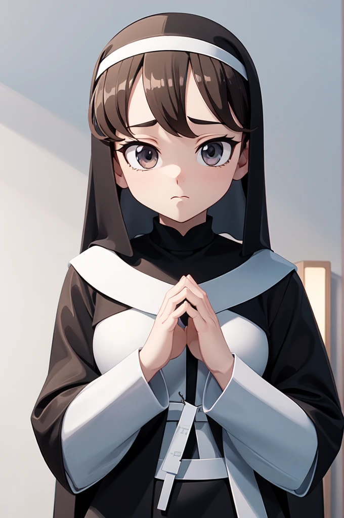 a drawing of a nun with her hands folded in prayer, clean anime outlines, perfect lineart, clean lineart, extremely fine ink lineart, nun outfit, simple lineart, beautiful line art, anime style drawing, thick black lineart, black and white manga style, pin on anime
