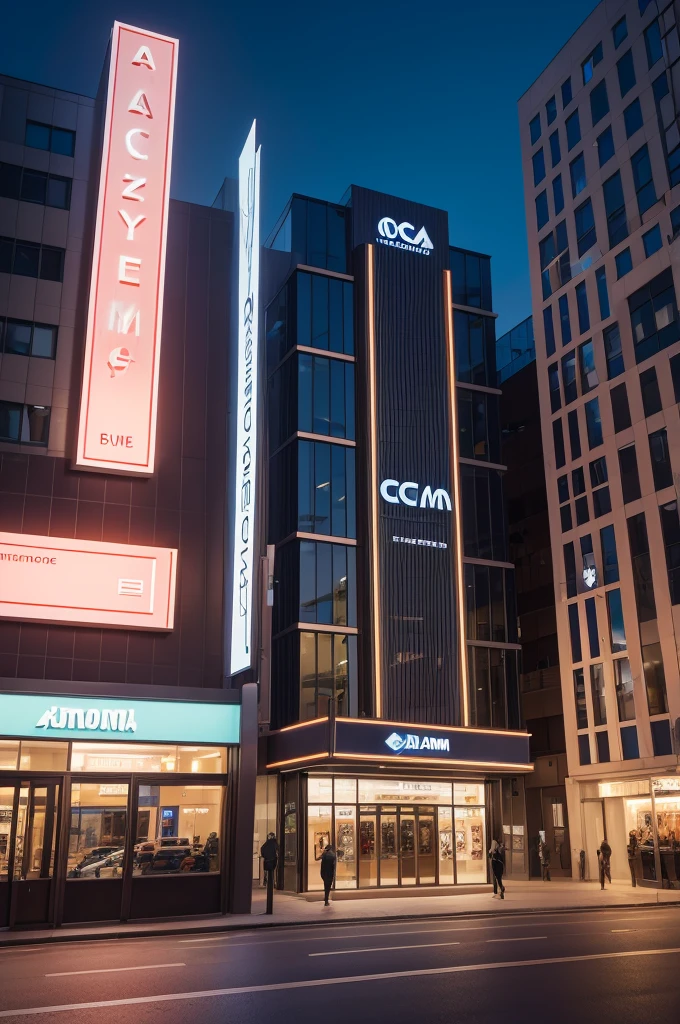 Architectural facade, with acm and illuminated signs, a commercial ready