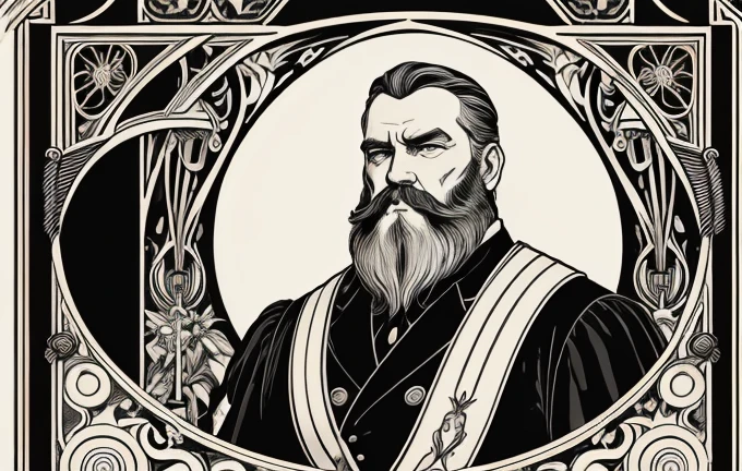 1man, Art Nouveau Style, heavy ink lines, The general enters his room looking at his black bionic right hand . The general orders an immediate exploration of the planet, he has a large, thick white beard he has a general'with hat on head, wears a modern uniform, hand gestures for spectators, he is chubby and chubby, extremely thick thighs, Large belly, plumpness, 65 years old, he holds a mug of hot coffee , Ambience: inside a ship. Full body photography Full body photography different angles of the image.