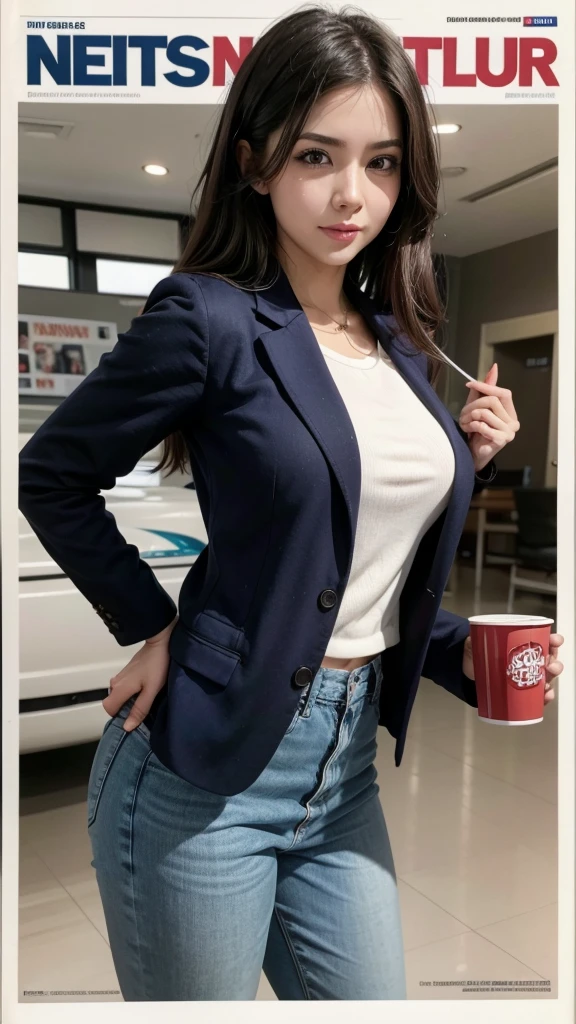 Hot and beautiful reporter on the tele newspaper