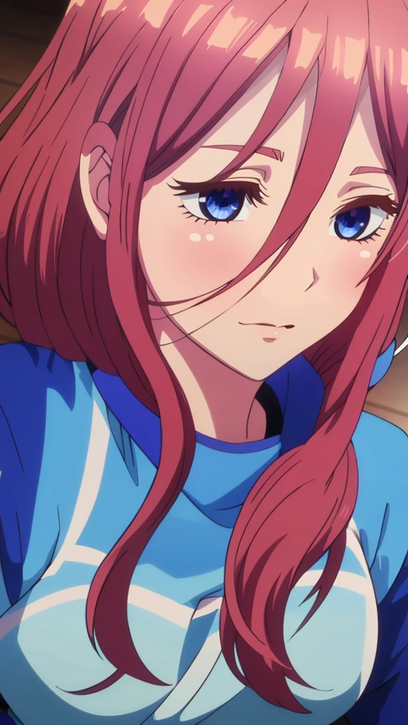 create a detailed image of Miku Nakano in a tight Argentina shirt