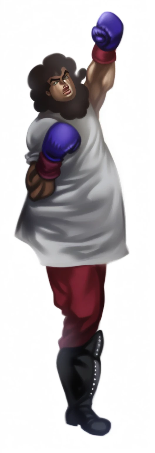 1 boy, jojo, JOJO's Bizarre Adventure, JoJo Standing,a fat man wearing boxing gloves, his right arm points forward and his left arm is raised pointing upwards,looking to the viewer,Hirohiko Araki's style,zentangle elements,rendering,rich colors,Cast colorful spells,intricate details,Highest composition,perfect composition,An illustration,cool,Highest,Highest Cool,anatomically correct,structurally correct,draw with thick lines,characteristic