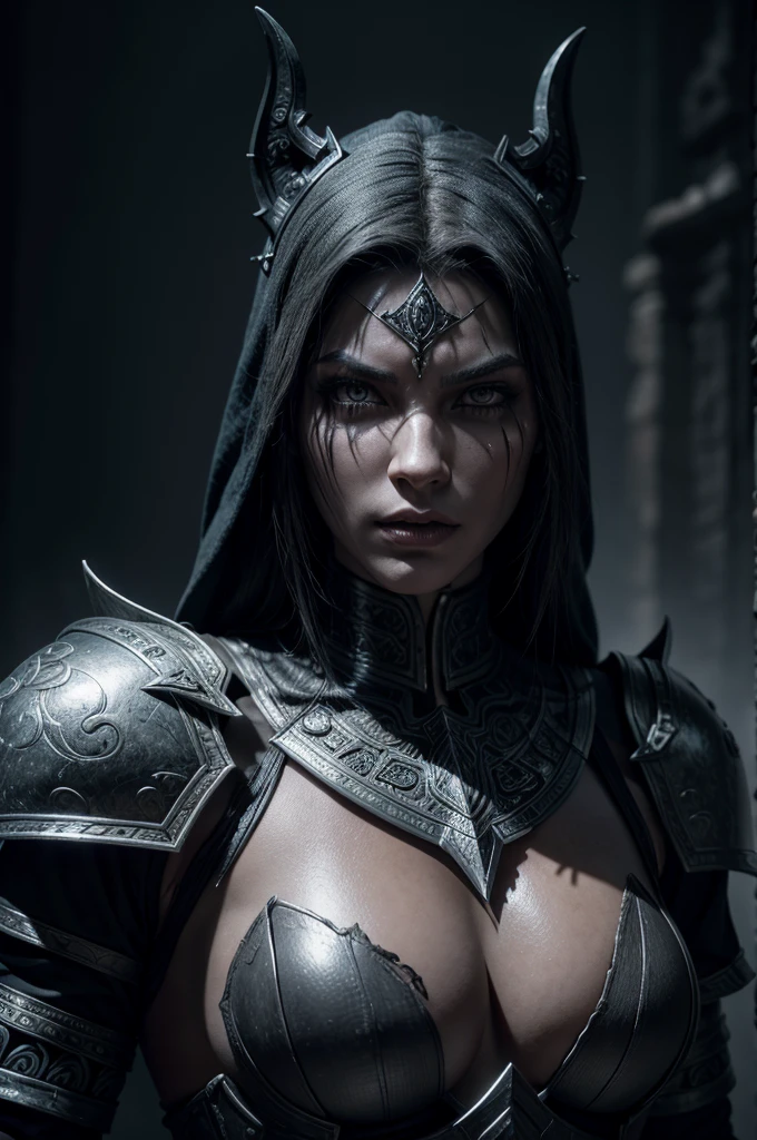 A powerful Dunmer warrior, intricate armor, detailed face, piercing eyes, wielding a menacing ebony blade, Boethiah's dark shroud, dramatic lighting, chiaroscuro, cinematic composition, ultra-detailed, 8k, photorealistic, digital art