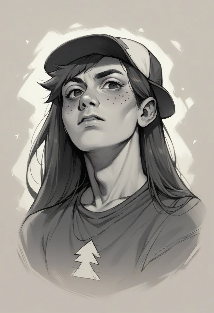 a photorealistic image of Dipper from Gravity Falls as a xharacter in a Dark Fantasy 70’s vhs movie