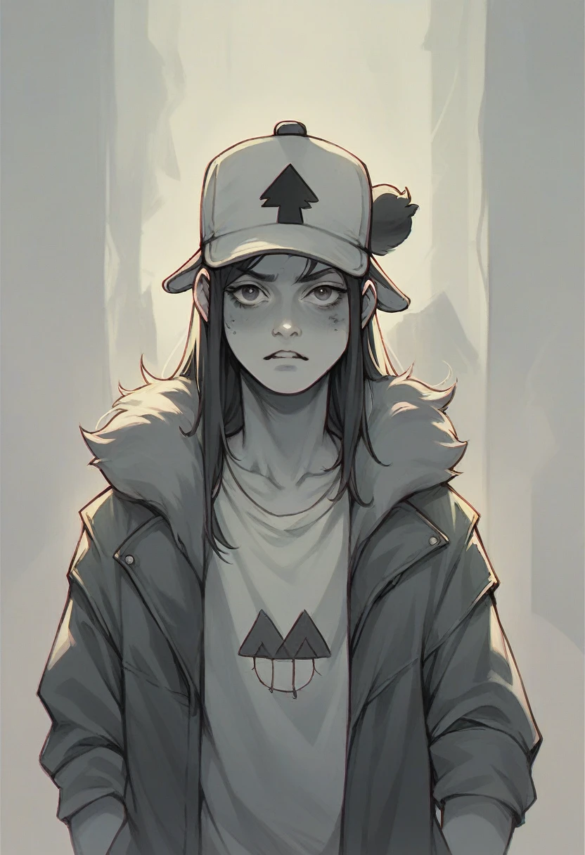 a photorealistic image of Dipper from Gravity Falls as a character in a Dark Fantasy 70’s vhs movie