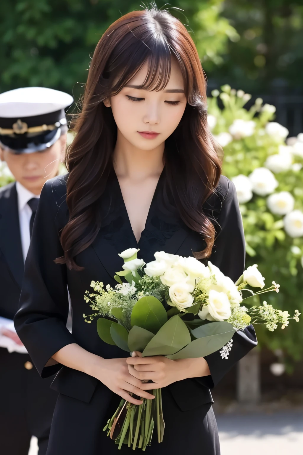 Funeral,Beautiful mourning woman,Neat,pay respects々This is carried out as follows:,Beautiful flowers