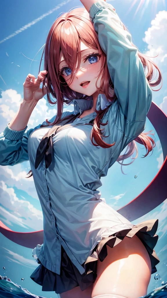 create a detailed image of Miku Nakano in a tight Argentina shirt