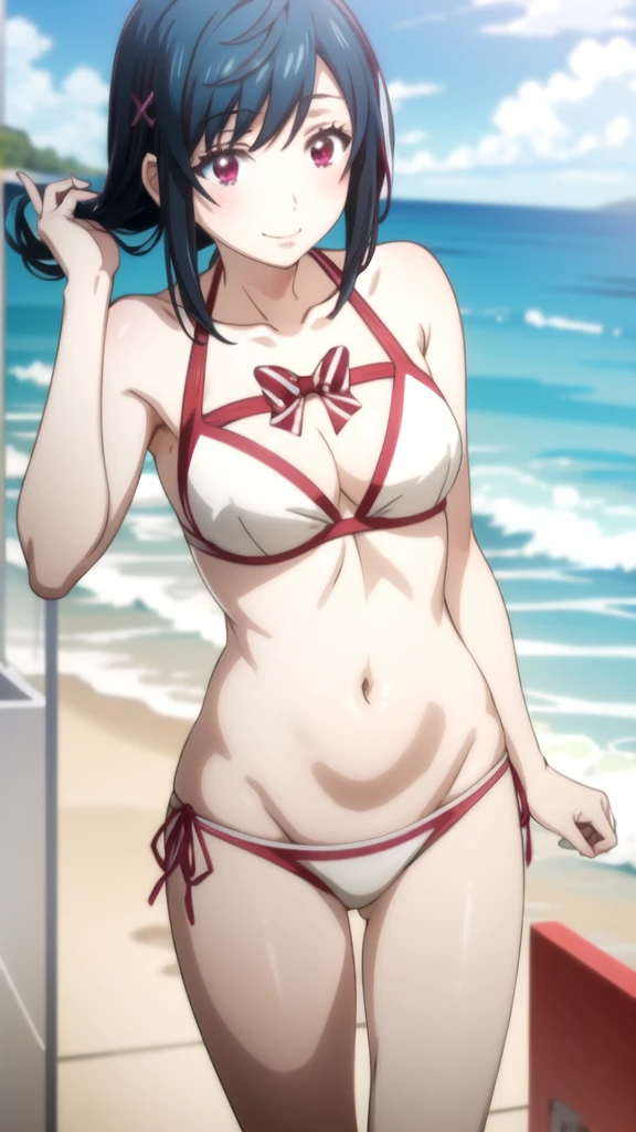  Un hombre en el cuepo de la chica haciendo cosas ecchi en  un primer plano de una mujer en bikini on the beach, Best Anime Girl, oppai, on the beach, seductive anime girl, visual anime of a cute girl, on the beach, Official Art, anime moe art style, Mayuri Shiina, on the beach, official anime yet, Mai Yoneyama, Hiroe Rei, attractive anime girl Yamada mocking smile_yellow, 1chica , by rubio, alone, wide, hair ornament, , smile, bow, red eyes my dress darling anime, beautiful seductress anime anime