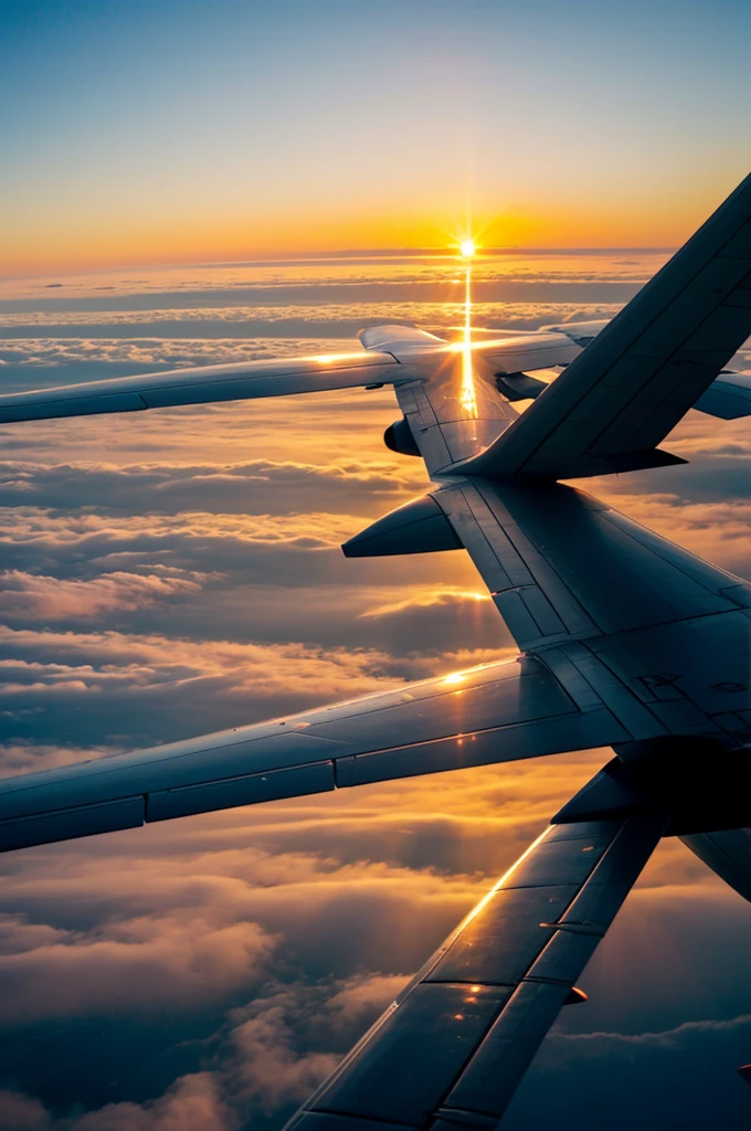 A retiree on the wing of an airplane at sunrise
