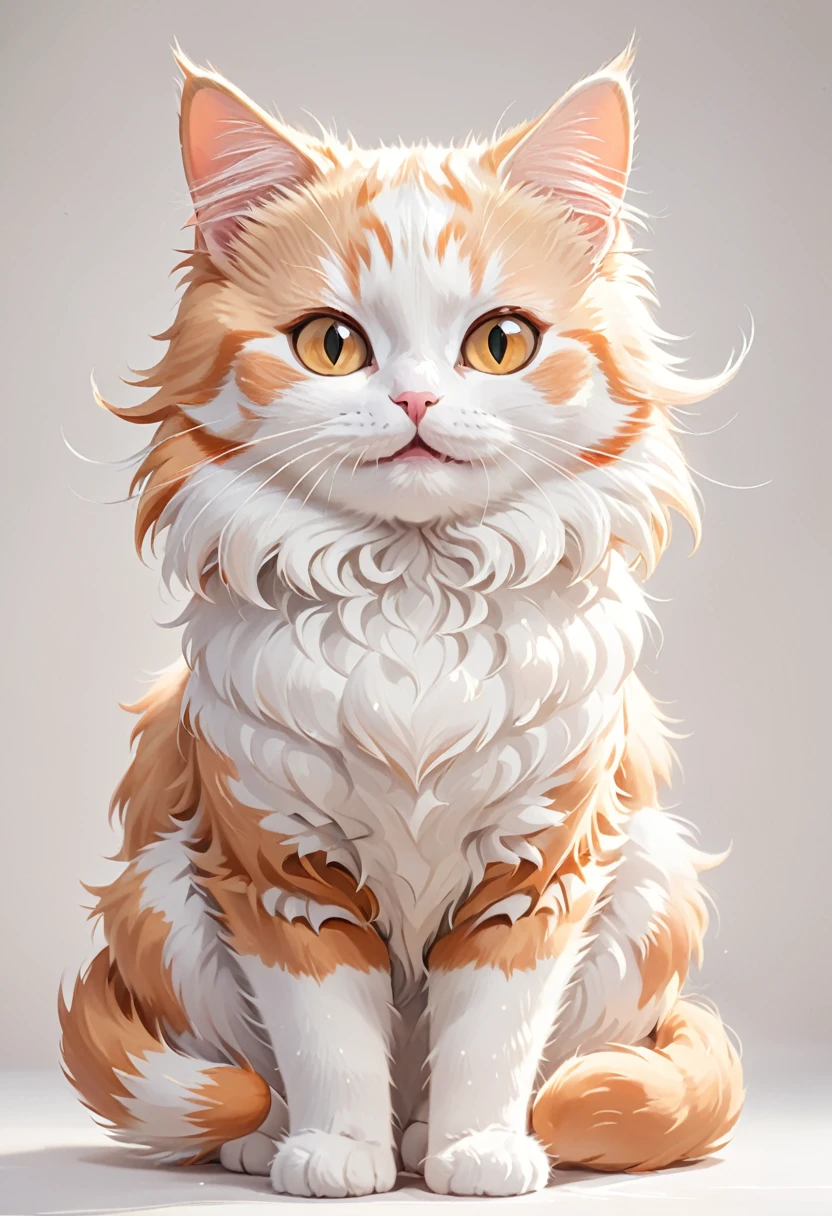 In the style of TOK, highest quality, cute cat, cartoon cat, Munchkin cat, white and orange cat, looking at the viewer, smiling, simple background