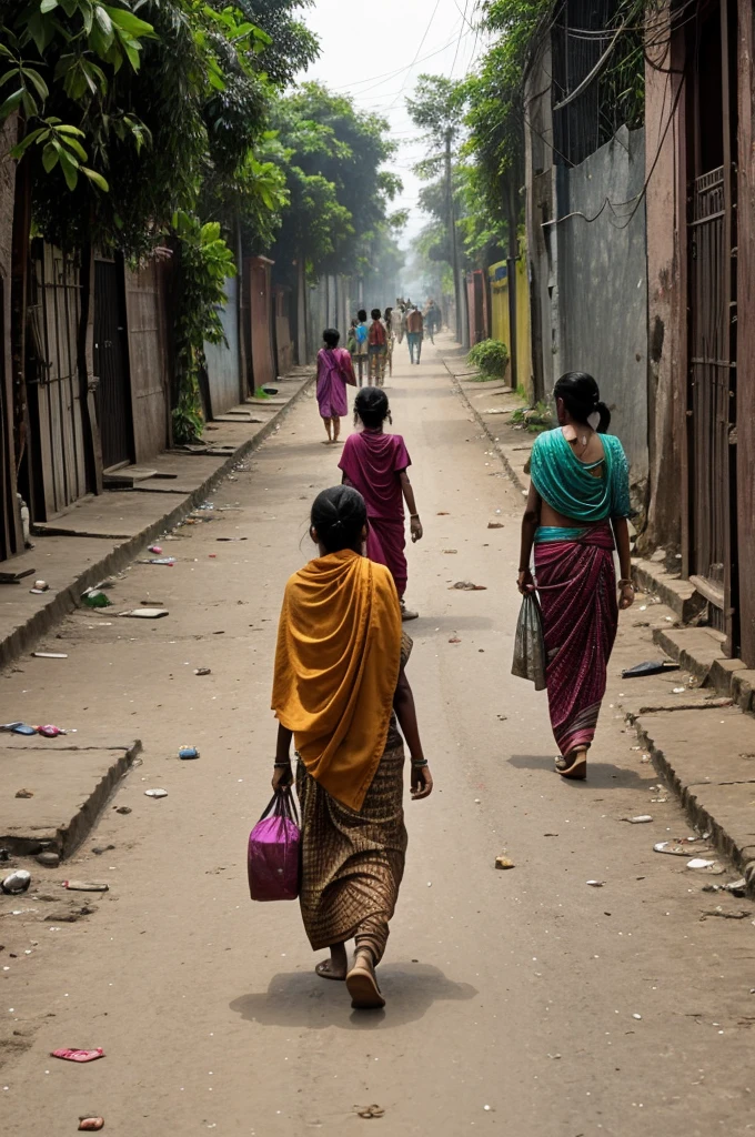 10 poor Bengalis walking to home.