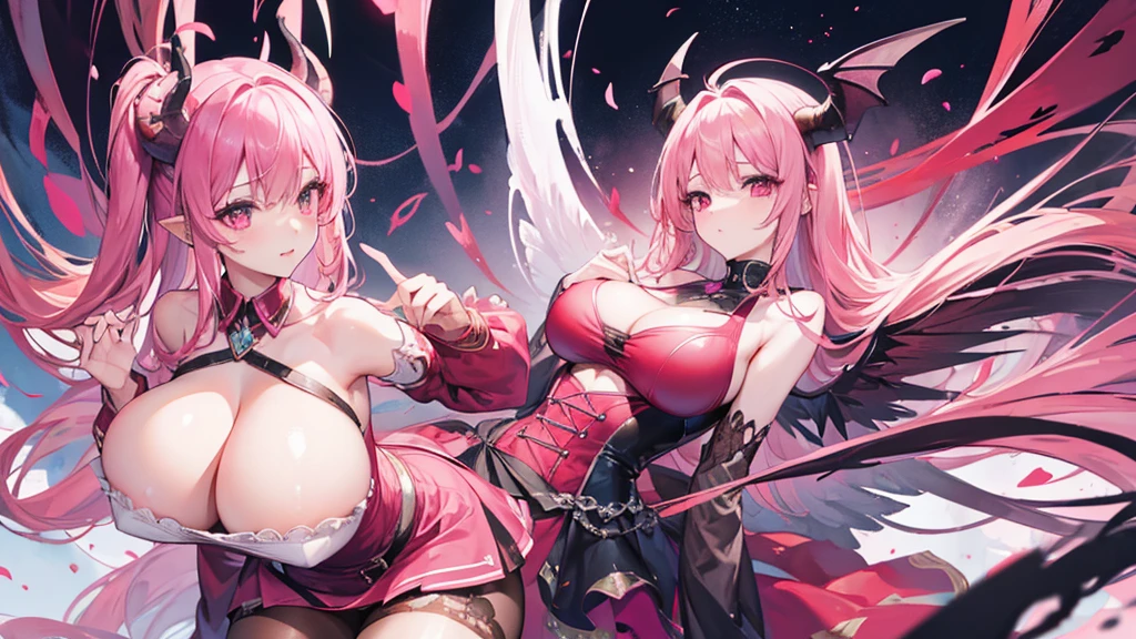 ((best quality)), ((masterpiece)), (detailed), mommy, big breast, demon, pink,wing head, wing back, Horn Head, dress