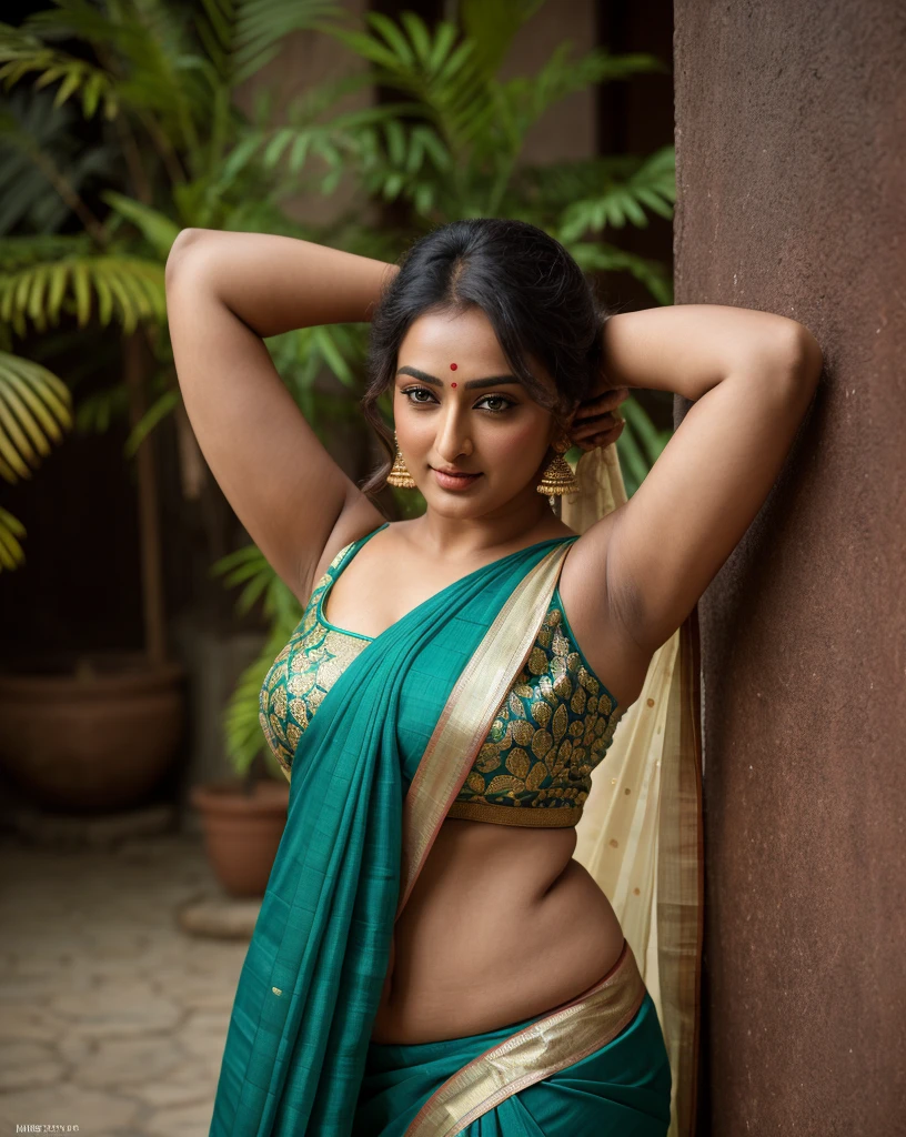 Foto RAW, photorealistic, photography, full body shot, master shot, perfect eyes, goddess like beauty, pierced eyes, perfect thick chubby mallu Desi aunty bhabhi, Wearing a Stanapatta, a chest-band.Saree model, model Photography, Indian saree shoot, Indian traditional wear advertising photography, traditional wear brand shoot, face of Indian actress Sonakshi Sinha, masterpiece, realistic, realism, incredible details, pleasure, photorealism, detailed skin, skin pores, high contrast, photorealistic Artstation 8k HD digital art trend of high definition and detailed realistic skin texture, ultra detail, realistic skin texture, armature, best quality, ultra high definition, (photorealistic:1.4),, high resolution, detail, raw photo, sweat, Re sharp, by Lee Jefferies Nikon D850 Film Stock Photo 4 Kodak Portra 400 Camera F1.6 Lens Rich Color Ultra Real Realistic Realistic Textures Dramatic Lighting Unreal Engine Trending at Art Station Cinestill 800,(pele altamente detalhada: 1.2), 8k UHD, DSLR, soft-lighting, alta qualidade, grain of film, Fujifilm XT3,she didn't like to wear blouse or bra, she is happy to wear only saree, she hates blouse or bra, detailed hairy armpits, hyper realistic skin, skin pores, sweat, veins,