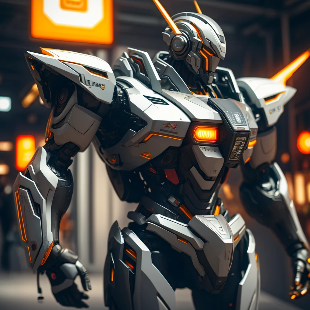 I want you to make a super realistic image of a super premium looking futuristic robot with lots of details, humanoid, let the background be some chip cards blurred and releasing sparks