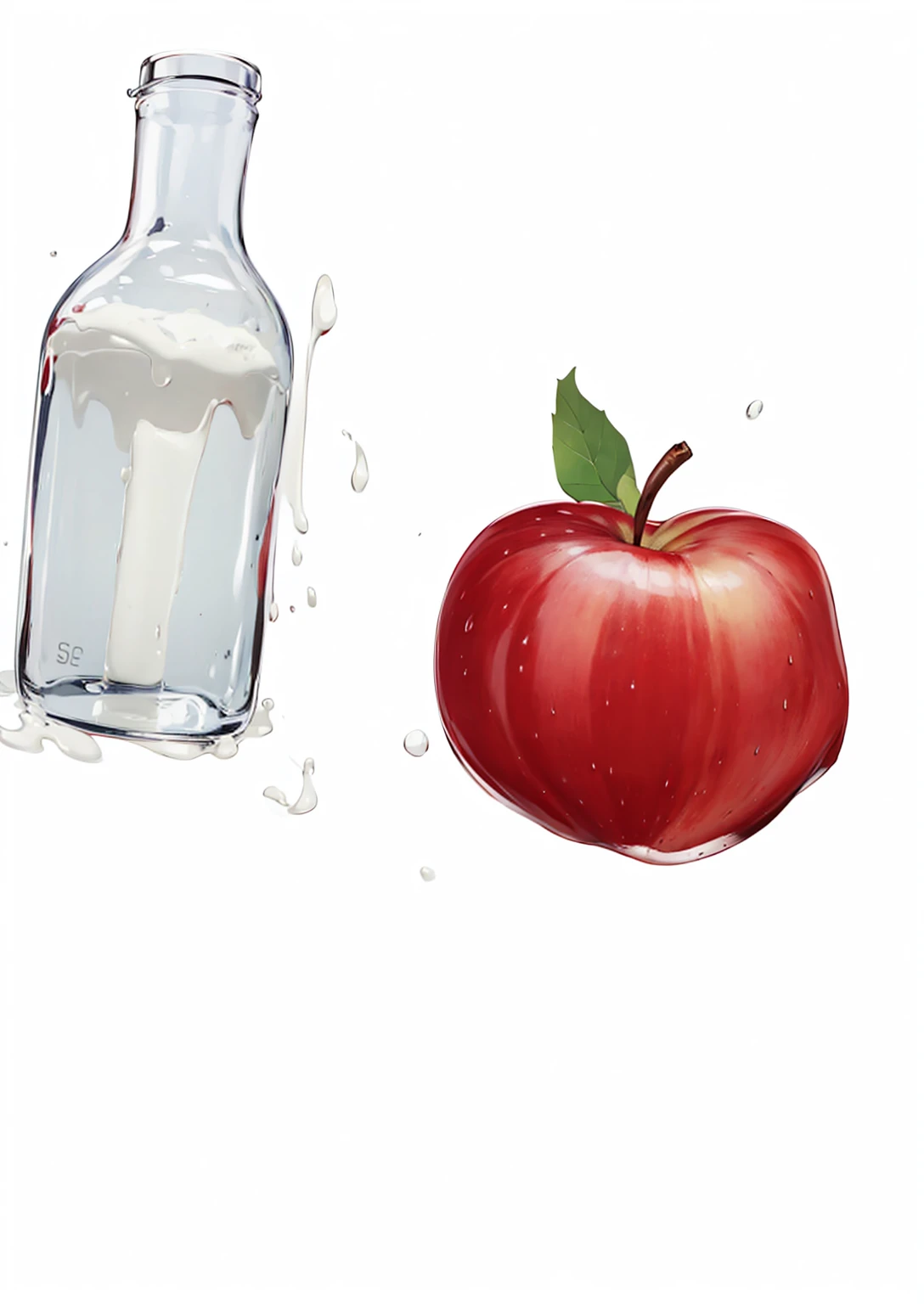a bottle of milk and a red apple