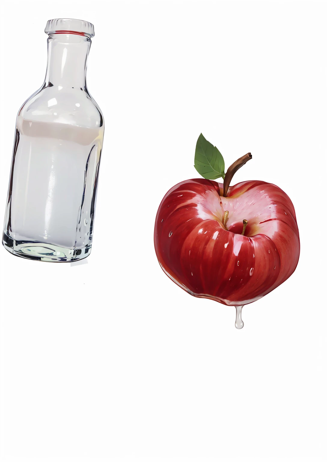 a bottle of milk and a red apple