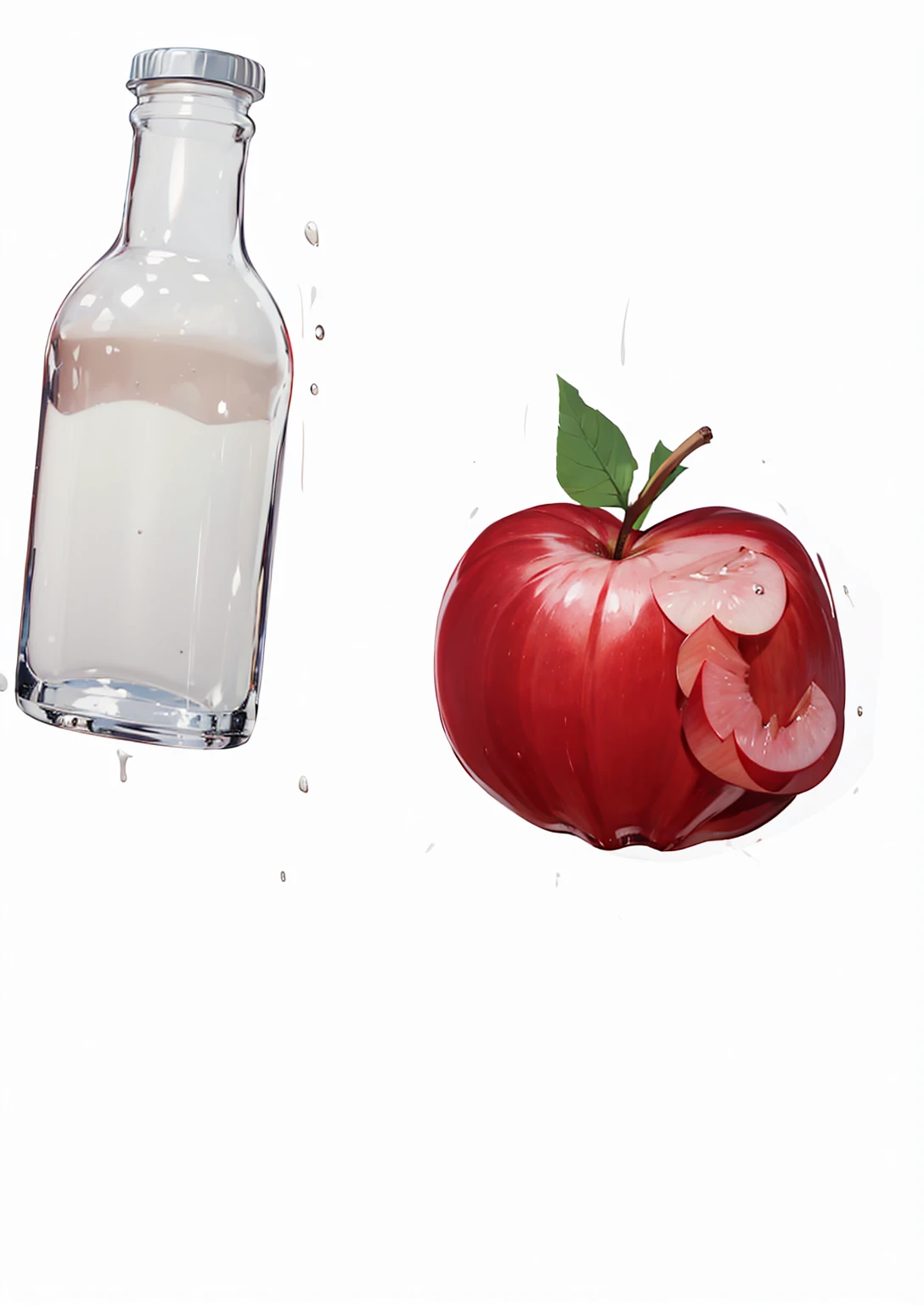  a bottle of milk and a red apple