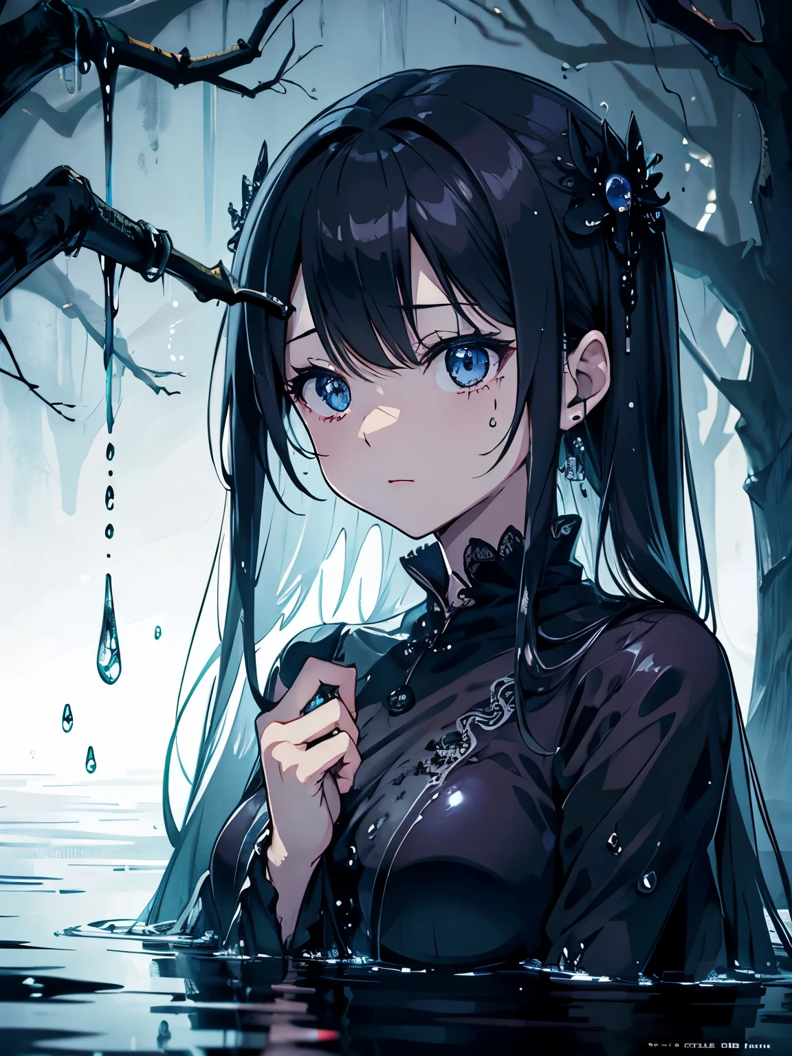 Dripping water droplets、Dark and spooky atmosphere、