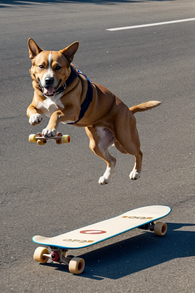 A dog goes fast on a skateboard 