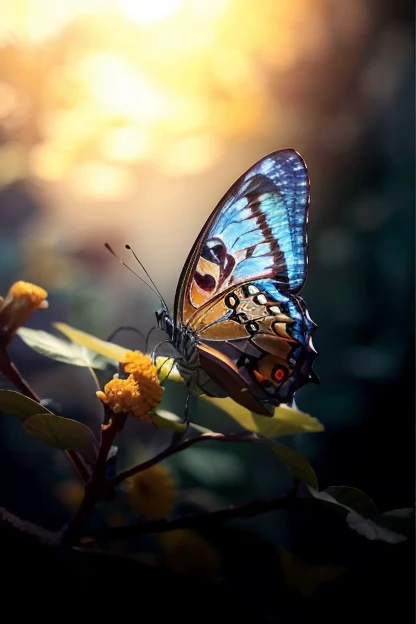 Caterpillar transforms into beautiful butterfly with metallic blue wings