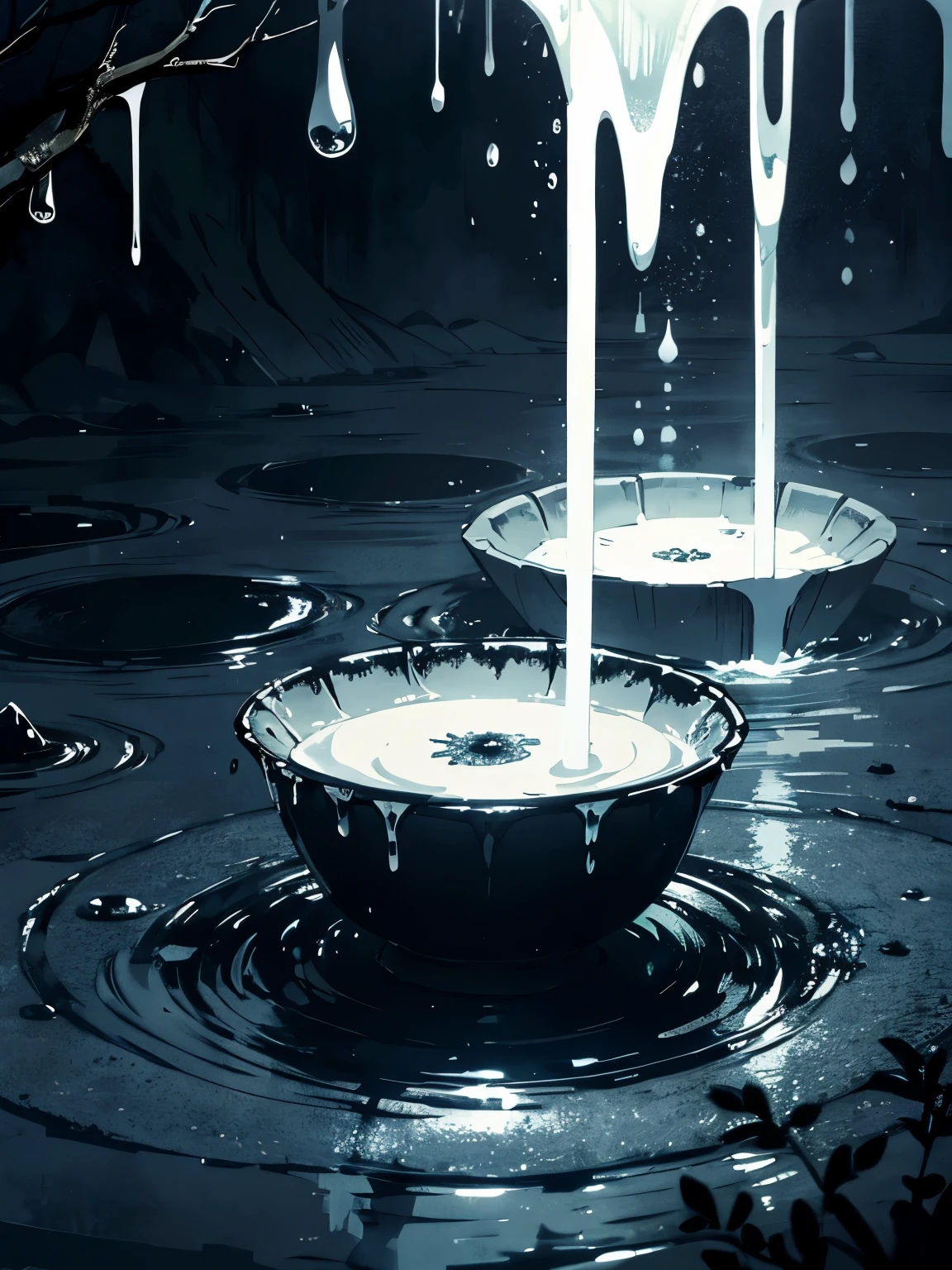 Dripping water droplets、Dark and spooky atmosphere、