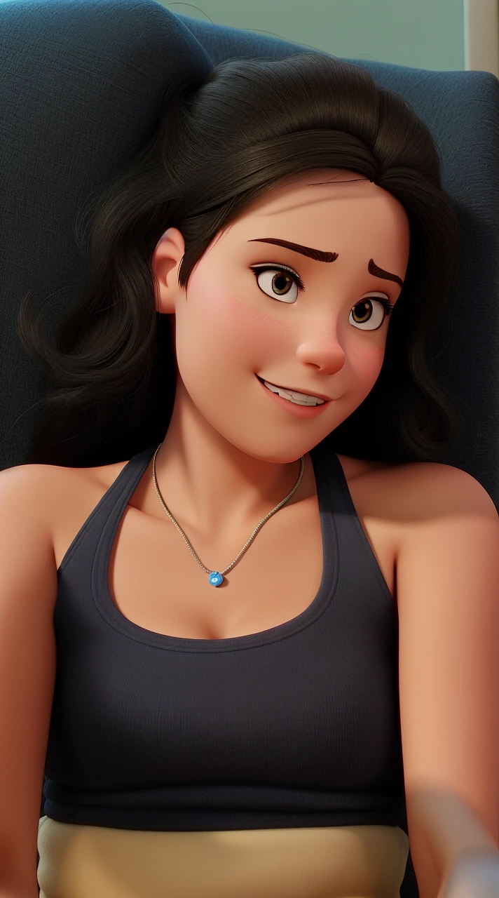 brunette woman taking photo, disney pixar style, high qualiy, best qualityer