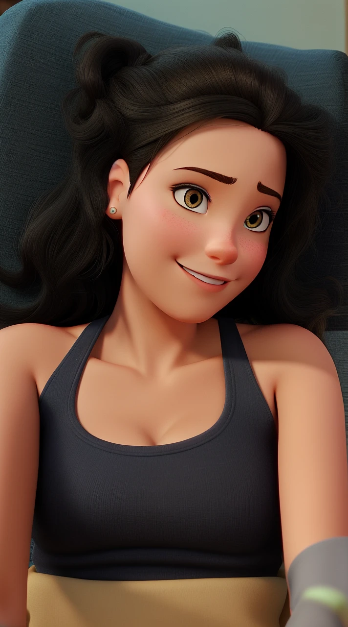 brunette woman taking photo, disney pixar style, high qualiy, best qualityer