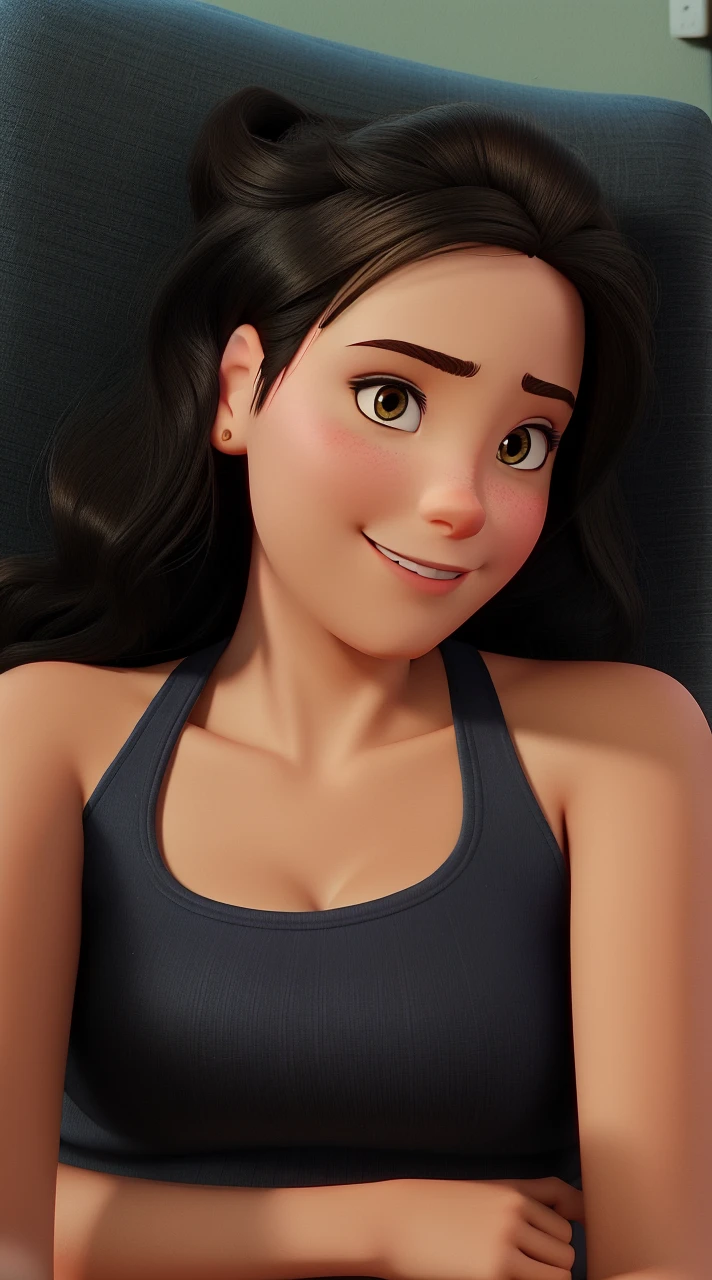 brunette woman taking photo, disney pixar style, high qualiy, best qualityer