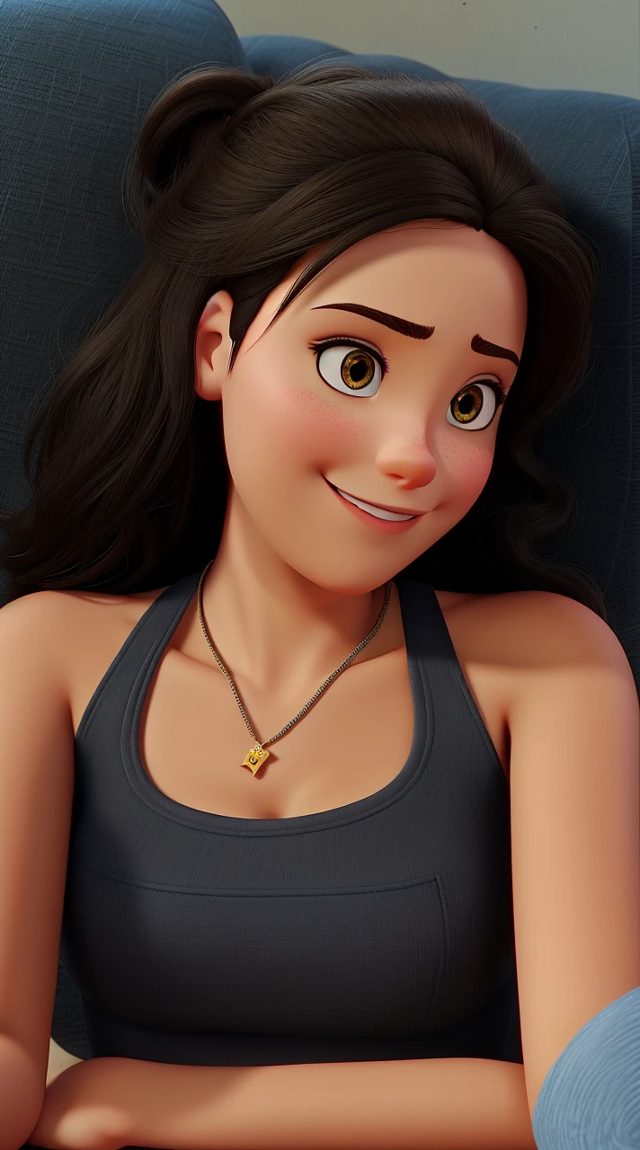 brunette woman taking photo, disney pixar style, high qualiy, best qualityer