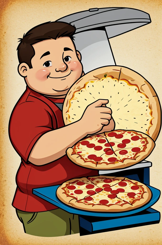 Cartoon of a chubby pizza maker