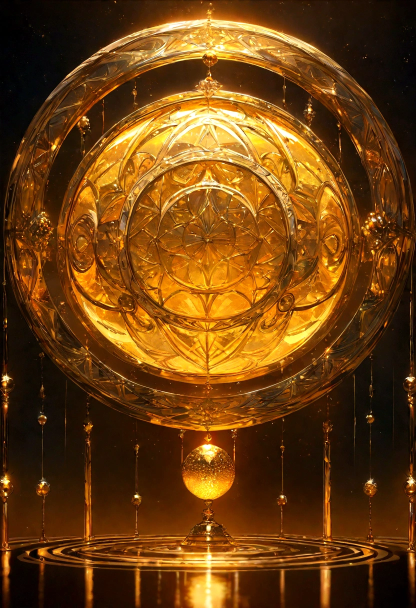 a beautiful detailed golden circle with seven half circles inside, a small golden sphere on top, brilliant gold, illuminated circles, rich textures, metallic sheen, vivid colors, artistic lighting, (best quality,4k,8k,highres,masterpiece:1.2),ultra-detailed,golden,extremely detailed gold circles,gold orb on top of circles,gold texture,shiny surface,reflective,seven half circles in golden color,small golden sphere on top of circles,brilliant gold,illuminated circles,lush textures,metallic luster,vibrant colors,artistic lighting