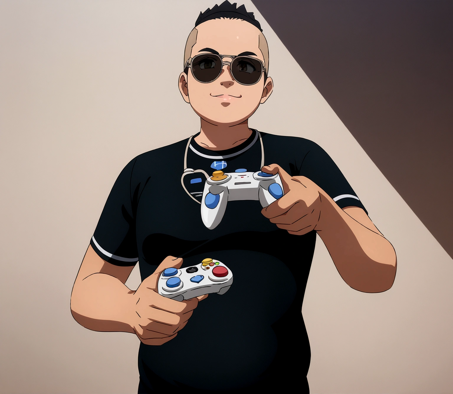 Dark-skinned man in black jacket and sunglasses standing on the street, undercut haircut, Bblack hair, holding a controller, natta, anime 8K foda, anime wallpaper 4k, 4K anime-style, 8K anime art wallpaper, anime wallpaper 4k, anime wallpaper 4k, 4K cartoon wallpaper, best anime 4K Konachan Wallpaper Konachan Wallpaper 4K, 4K anime art wallpaper, 4K anime art wallpaper