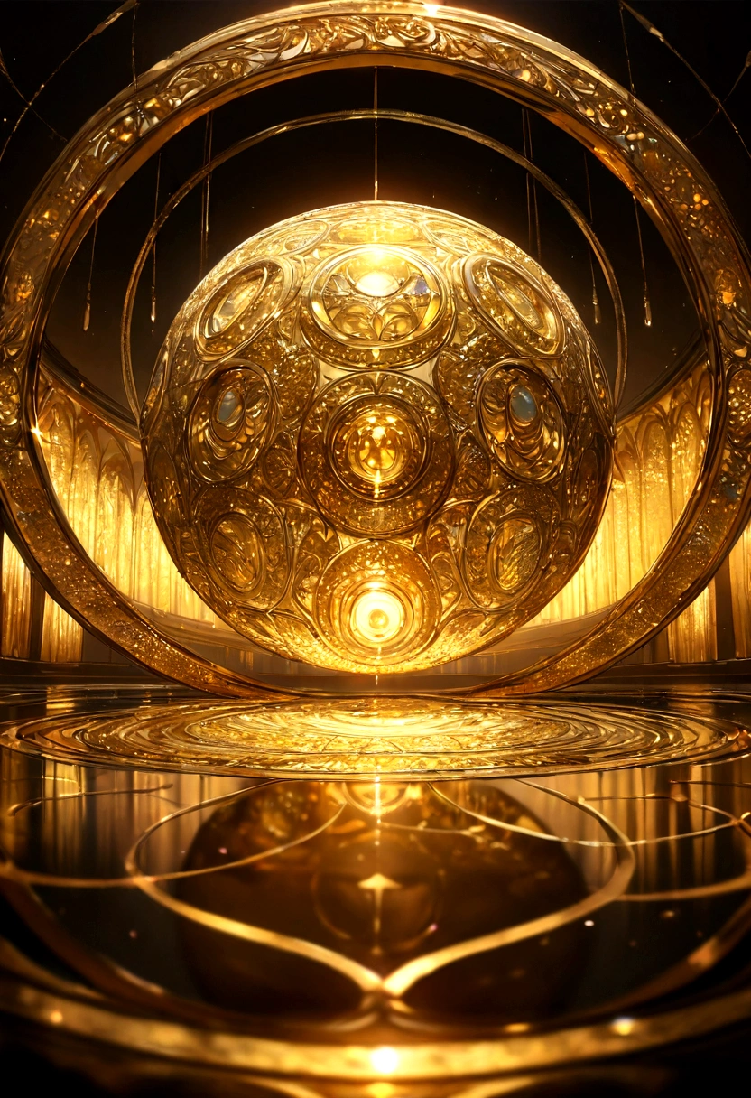 a beautiful detailed golden circle with seven half circles inside, a small golden sphere on top, brilliant gold, illuminated circles, rich textures, metallic sheen, vivid colors, artistic lighting, (best quality,4k,8k,highres,masterpiece:1.2),ultra-detailed,golden,extremely detailed gold circles,gold orb on top of circles,gold texture,shiny surface,reflective,seven half circles in golden color,small golden sphere on top of circles,brilliant gold,illuminated circles,lush textures,metallic luster,vibrant colors,artistic lighting