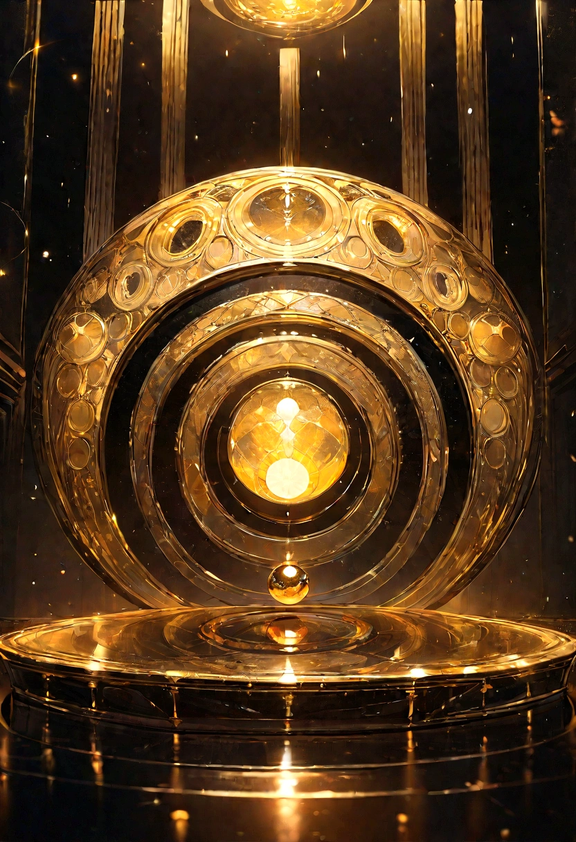 a beautiful detailed golden circle with seven half circles inside, a small golden sphere on top, brilliant gold, illuminated circles, rich textures, metallic sheen, vivid colors, artistic lighting, (best quality,4k,8k,highres,masterpiece:1.2),ultra-detailed,golden,extremely detailed gold circles,gold orb on top of circles,gold texture,shiny surface,reflective,seven half circles in golden color,small golden sphere on top of circles,brilliant gold,illuminated circles,lush textures,metallic luster,vibrant colors,artistic lighting