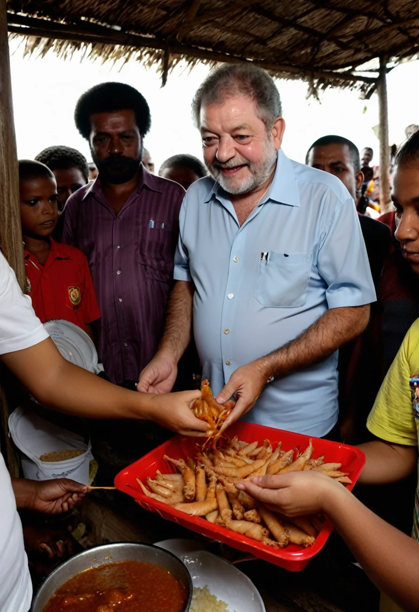 President Luiz Inácio Lula da Silva distributing chicken feet to the poor
