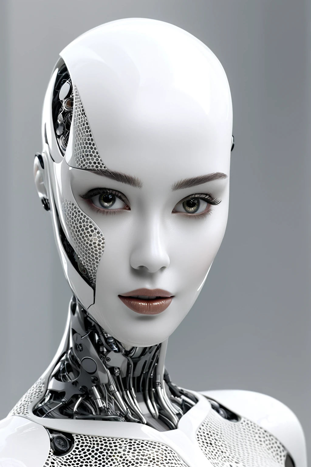 Here is a prompt for creating an image:
"Design a stunning and alluring female humanoid AI robot inspired by the film Ex Machina. The robot should have a face resembling that of an extremely gorgeous lady, with human-like, realistic skin. Ensure that the skin texture is detailed and beautiful, capturing the essence of a woman's beauty intertwined with advanced AI technology."