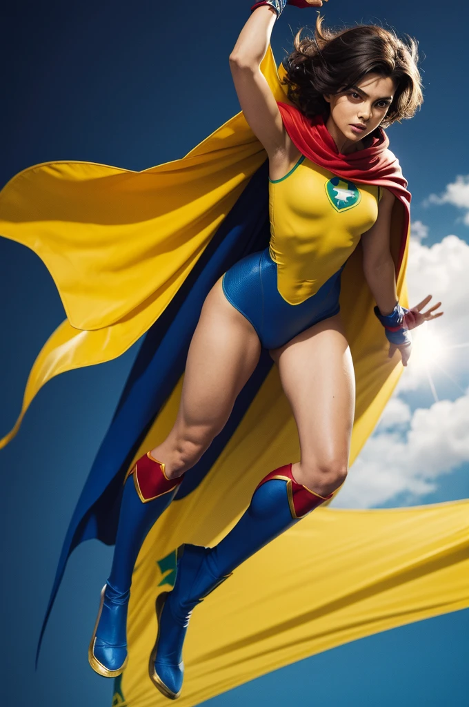 Brazil as a superhero with cape and flying