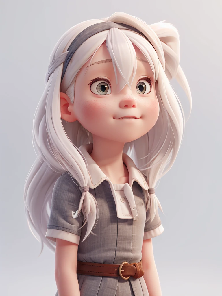 albino girl , gray pupils , long white hair with a headband 