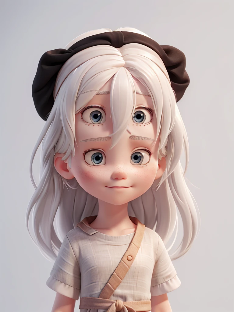 albino girl , gray pupils , long white hair with a headband