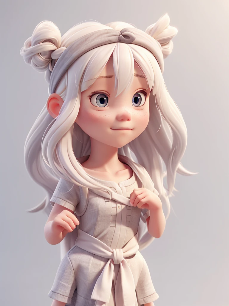 albino girl , gray pupils , long white hair with a headband 