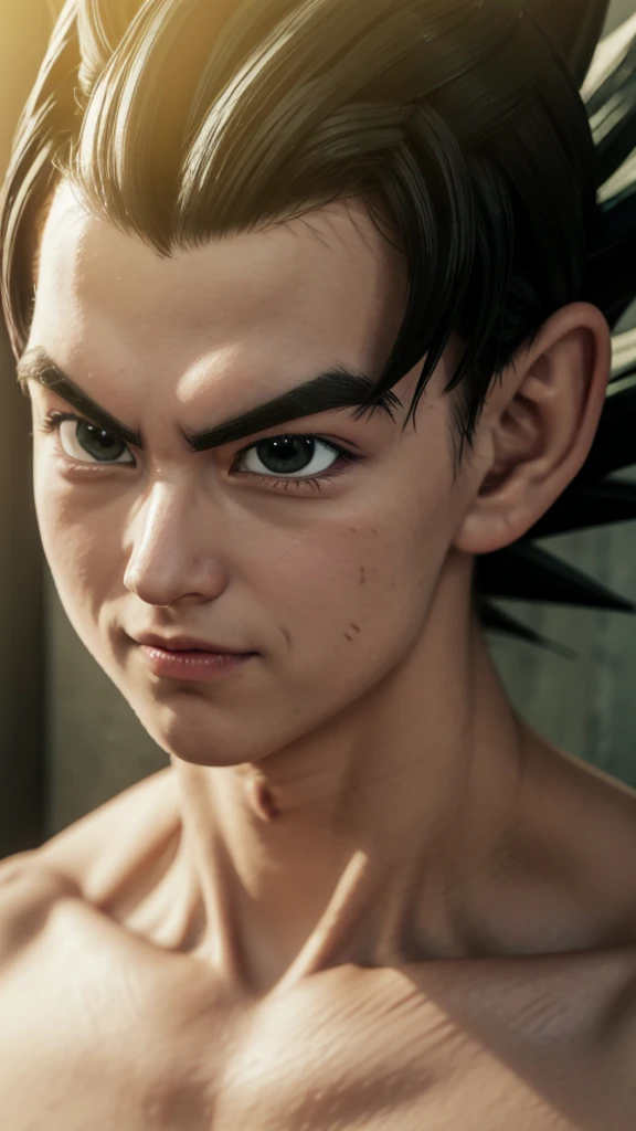 create a dragon ball character in 4k 3d quality MALE LOOKING FACING THE CAMERA