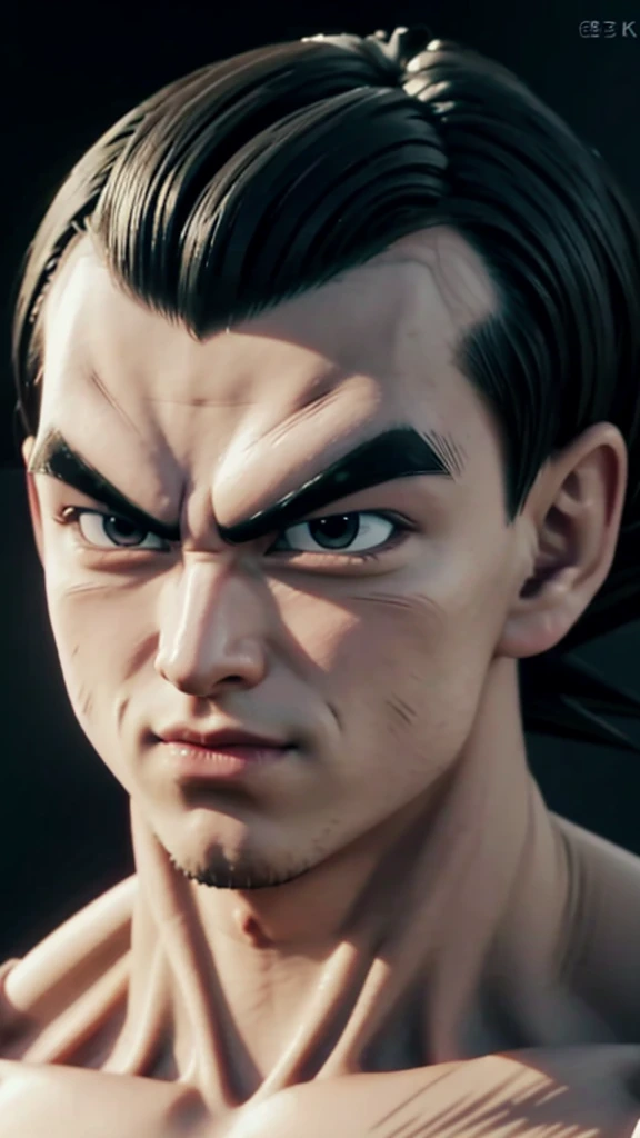 create a dragon ball character in 4k 3d quality MALE LOOKING FACING THE CAMERA

