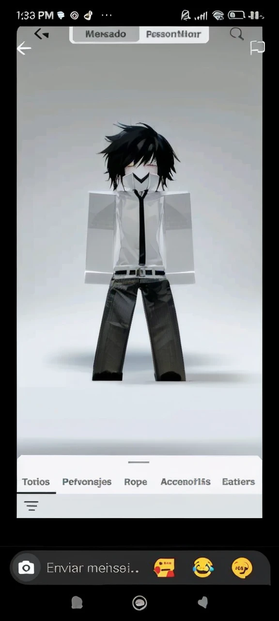 15 year old boy with white skin and white sweater with black pants and black hair