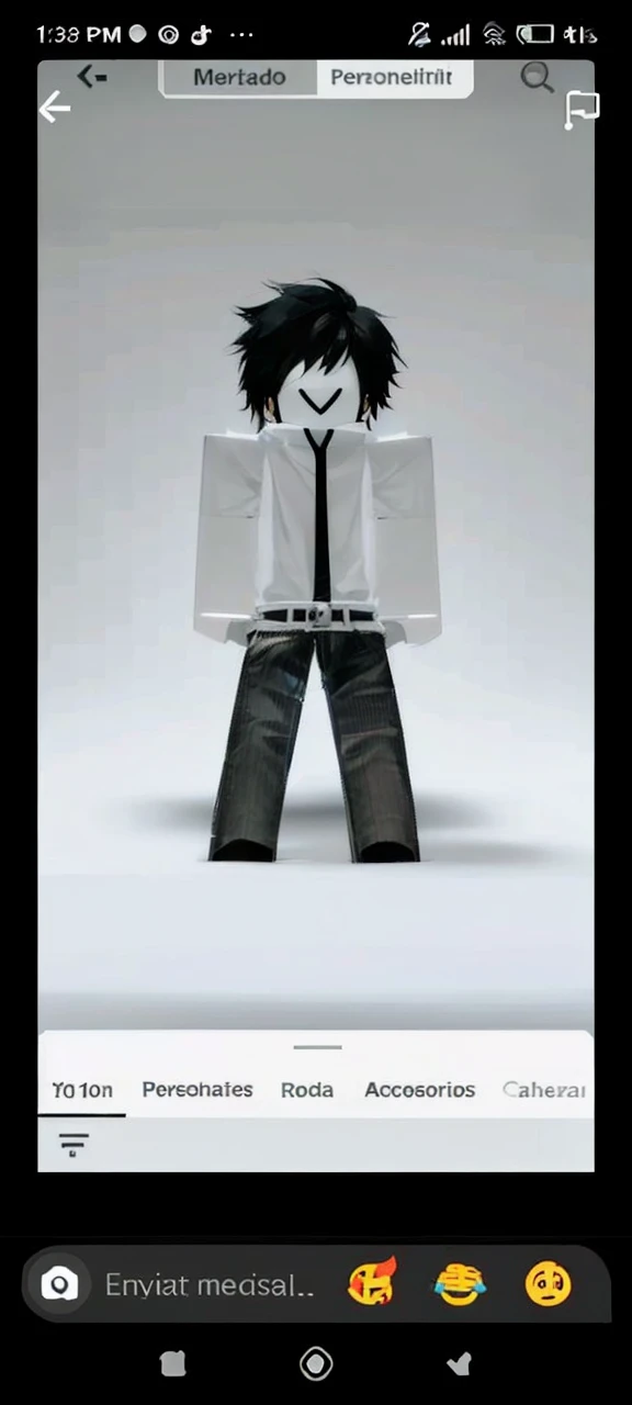 15 year old boy with white skin and white sweater with black pants and black hair