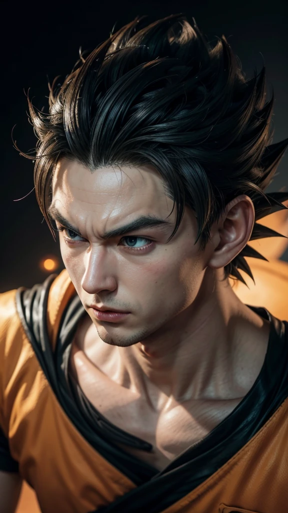 create a dragon ball character in 4k 3d quality MALE LOOKING FACING THE CAMERA IN THE IMAGE THE CHARACTER&#39;S WHOLE BODY CAN BE TRANSFORMED 