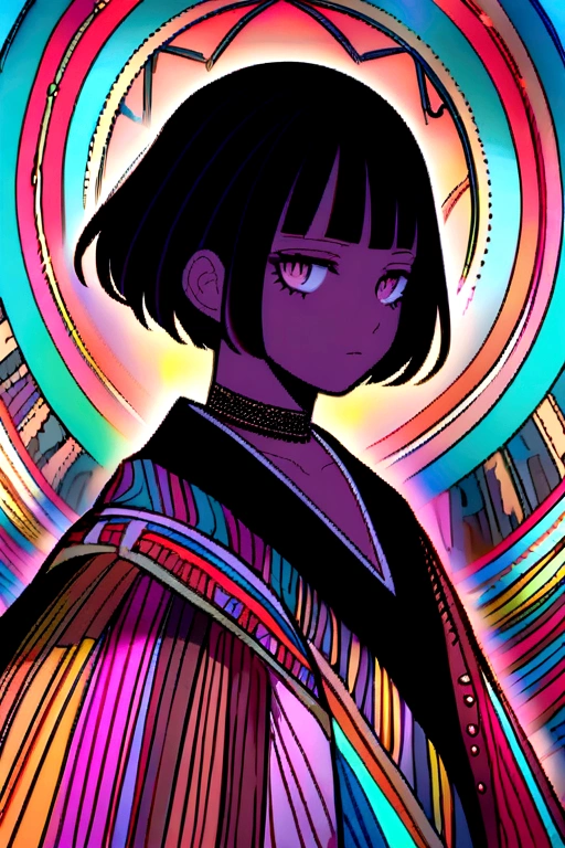 Create a dark-haired woman with short hair 