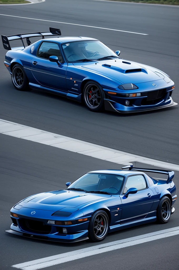 mazda rx 7 car, blue, anime