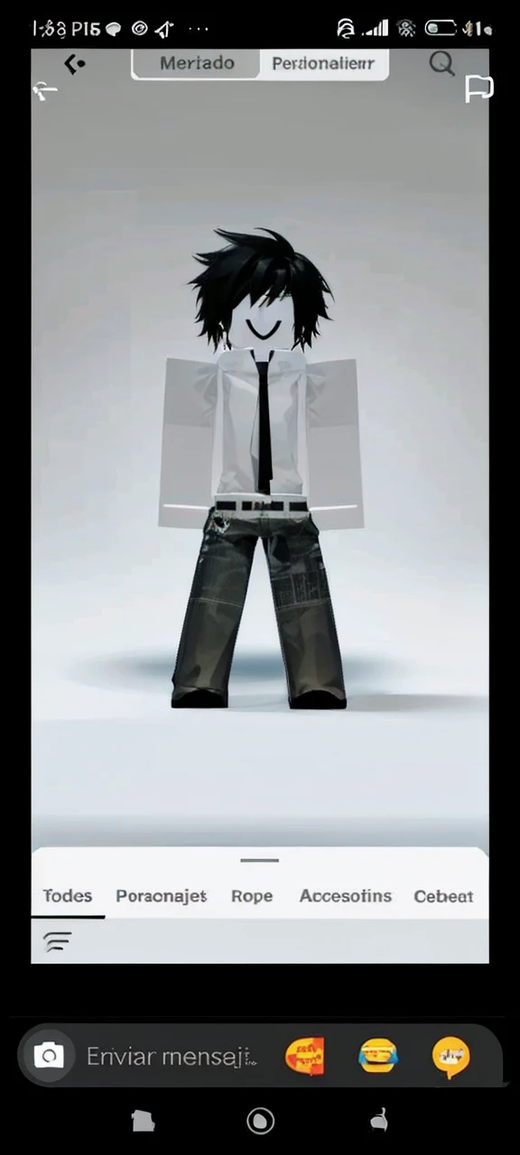 15 year old boy with white skin and white sweater with black pants and black hair